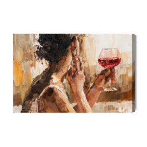 Obraz Na Płótnie Fragment Of Artwork Where Beautiful Attractive Young Woman Holding A Glass Of Wine. Oil Painting On Canvas. - aranżacja